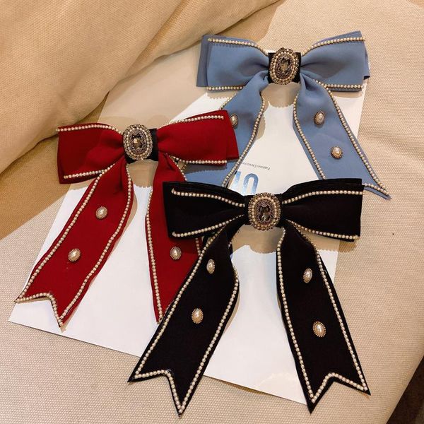 

hair clips & barrettes korean elegant fabric hairpin large bow crystal rhinestone spring clip fashion headpiece accessories for women, Golden;silver