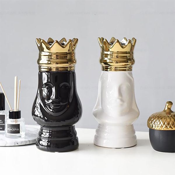 

vases king and queen tableceramic vase gold golden crown light luxury decorative flower pot arrangement bottle art craft