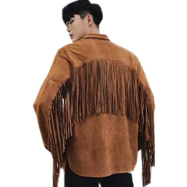 

men's jackets spring tassel design punk hip hop jacket male casual streetwear street style coat men clothing, Black;brown