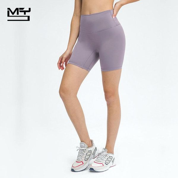 

mys 2021 women sports short high waist pocket naked feel no front seam running fitness yoga pantalones gym workout biker jogger, White;red