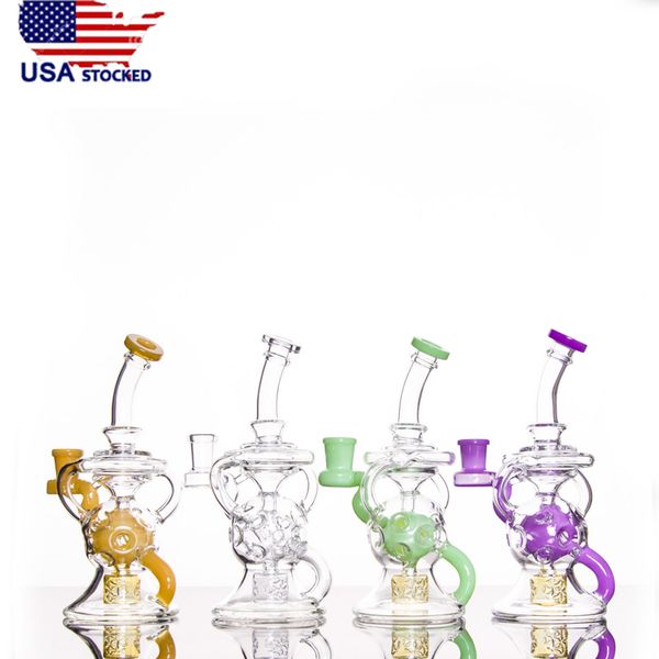 Narghilè da 8 pollici slyme Fab FTK Recyclers piattaforme petrolifere tubi dell'acqua con colore slyme Tre semi della vita Perc 14,5 mm giunto femmina