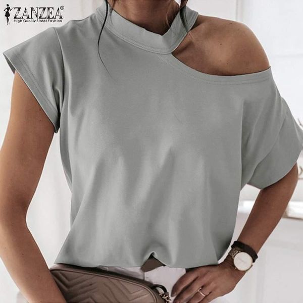 

women's blouses & shirts summer elegant short sleeve blusa women shoulder strapless pullover lady oversized casual solid 2021 fashion s, White