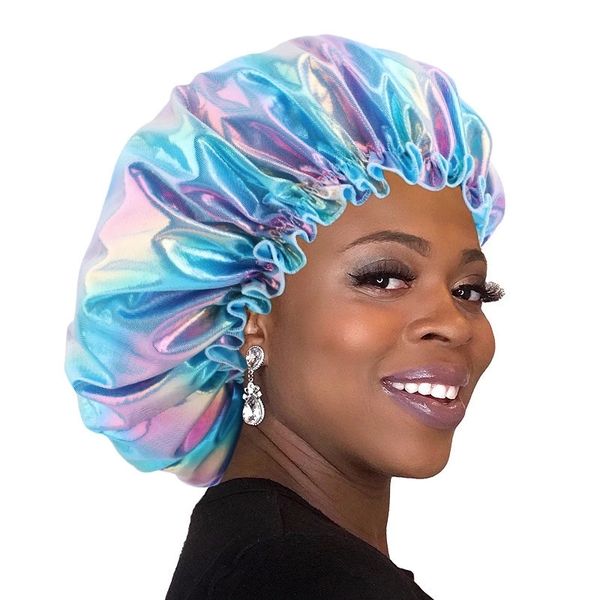

colorful headscarf head cover silky bonnet beauty salon cap satin sleep night cap head cover bonnet hat for curly springy hair, Blue;gray