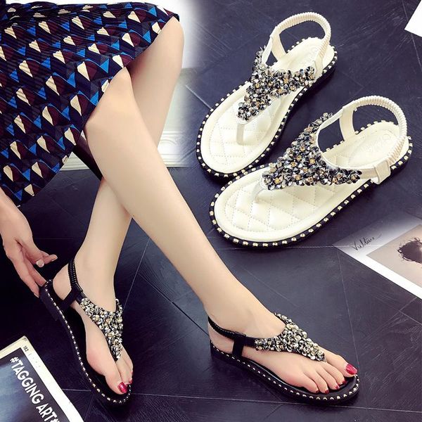 

rhinestones women sandals fashion summer casual shoes designer luxury summer female sandal shiny flats dress moccasins for woman, Black