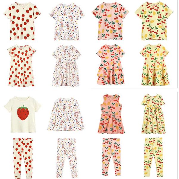 

clothing sets 2021ss product fully printed strawberry short sleeve t-shirt shorts infant and toddler girl cute dress, White
