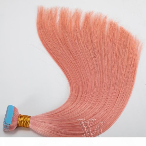 

wholesale european russian 100% human hair extension double drawn 100g #60 #613 pink virgin tape in hair extension straight skin weft, Black