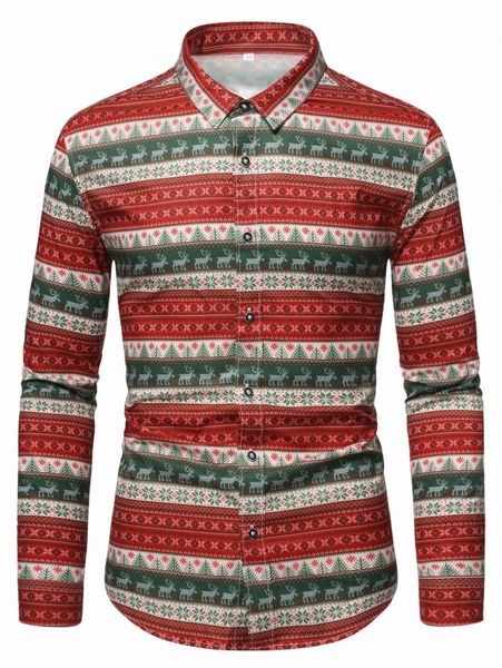 

men christmas elk & tree print shirt n1gn#, White;black