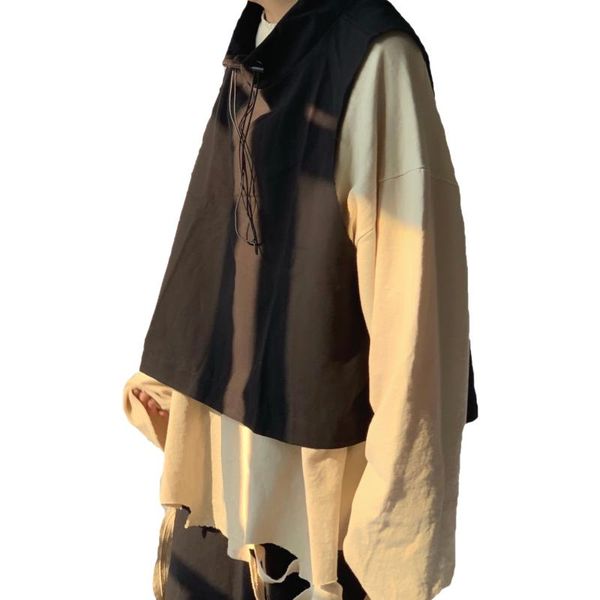 

men's vests hip hop sleeveless men women functional tactical drawstring vest 2021 streetwear black pullover loose sweatshirts, Black;white