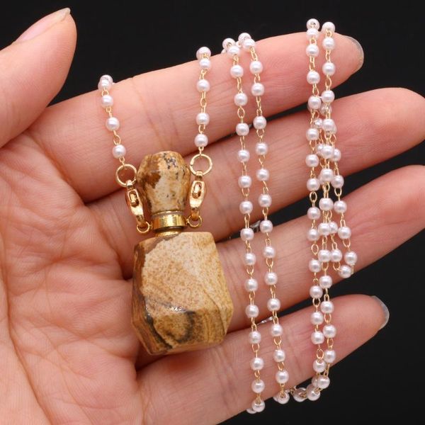 

pendant necklaces natural picture stone perfume bottle necklace double hole essential oil for ms charm jewelry, Silver