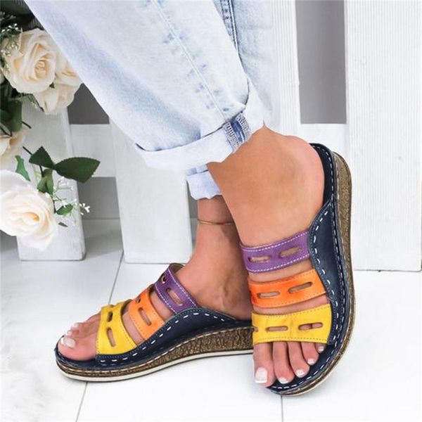 

dress shoes 2021 summer sandals women color stitching flat soft pu leather thick bottom woman women's, Black