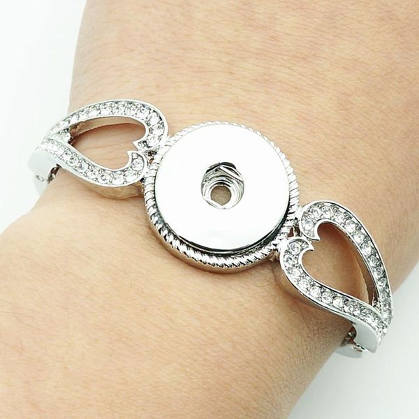 

charm bracelets fashion charming crystal rhinestone hearts metal snap bracelet bangle fit 18mm buttons jewelry wholesale sg0088, Golden;silver