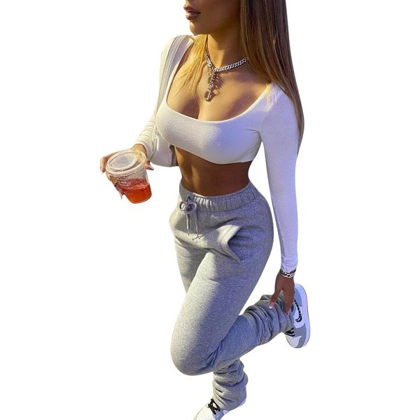 

stacked sweatpants women thicked fleece pants ruched stacked pants leggings warm joggers fitness sports sweatpants baggy, White