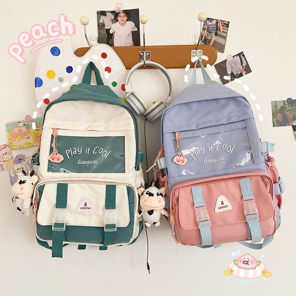 

backpack 2021 contrast color girl kawaii fashion fancy high school bag for teenage student bookbag cute travel