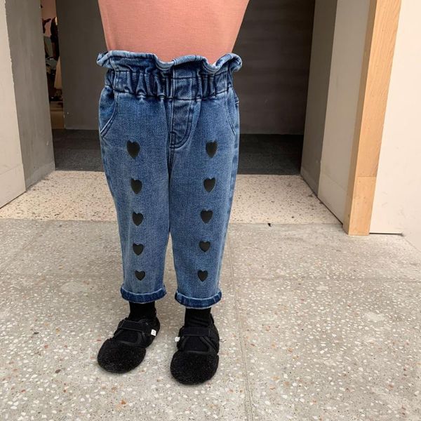 

2021 spring girls pants front button denim trousers casual jeans, Blue