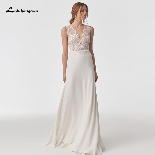 

new soft chiffon es 2021 lace v neck white/ivory simple bridal wedding gown vestido de noiva 4p7e