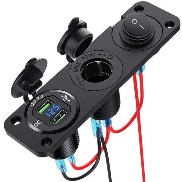

storage bags dual qc3.0 cigarette lighter socket distributor, 250w waterproof 12v usb charger power adapter socket, with aluminum u