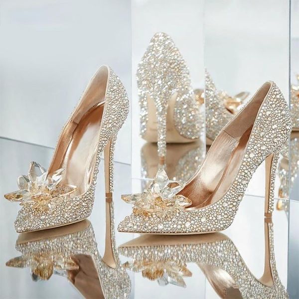 

dress shoes cinderella crystal shoes, pointed stiletto heels, 5-9 cm rhinestone ankle wedding for banquet parties, Black
