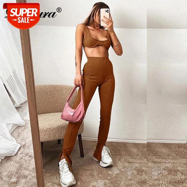 

dulzura bralette slit leggings set women 2 piece crop high waist patchwork stretch streetwear autumn winter outfit club #0y2r, White