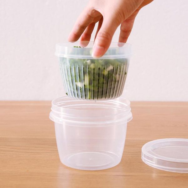 

storage bottles & jars round transparent drain seal box 2 layer onion ginger garlic food plastic case kitchen container