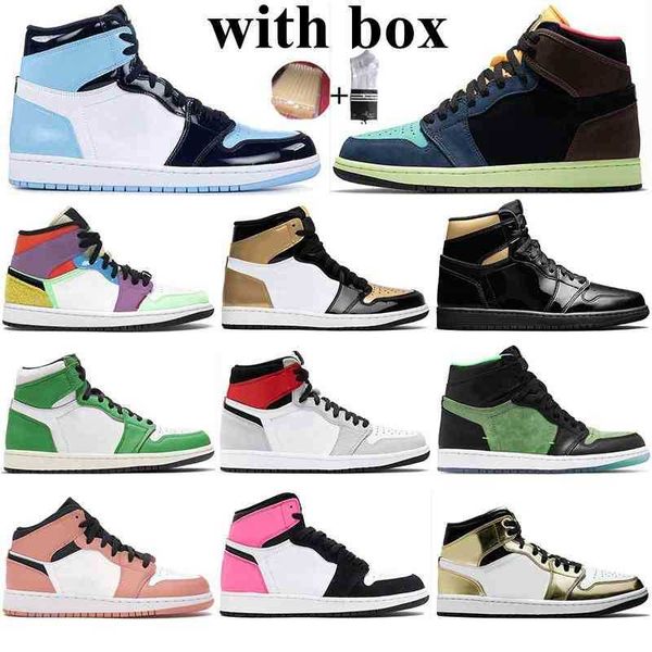 

with box jumpman 1 1s high og basketball shoes for men metallic gold chicago black toe satin snake women trainers sport sneakers