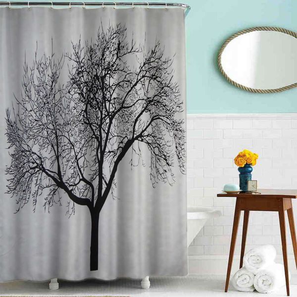 

jiaguan straight plane screen printing with big tree pattern bath curtain bathroom partition curtain
