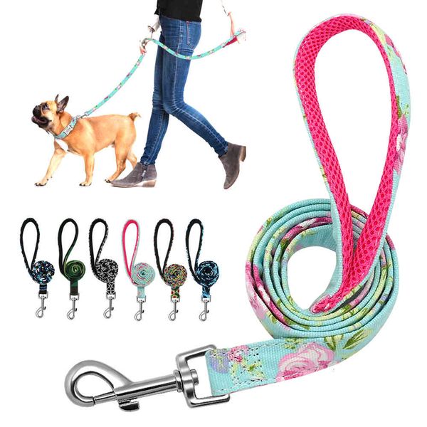 

dog collars & leashes 6 colors lead nylon printed pet puppy walking mesh padded running training rope for small medium s wkdf