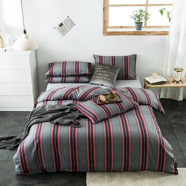 

100%cotton 4pcs  king size duvet cover set gingham plaid geometric stripe pattern bedding set flat/fitted sheet pillowcases