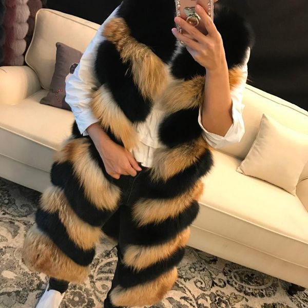 

women's fur & faux ladies real fashion women natural vest, Black