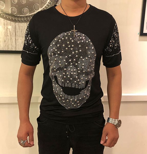 

2021 new shirts will see cotton the neck short sleeve t male shirt fitness trends superior quality with diamonds lv2a, White;black