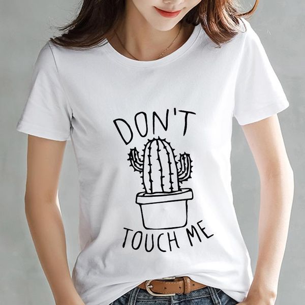 

2021 summer tshirt cactus printed t shirt women harajuku female tee for lady girl funny round neck t-shirts hipster clothing, White