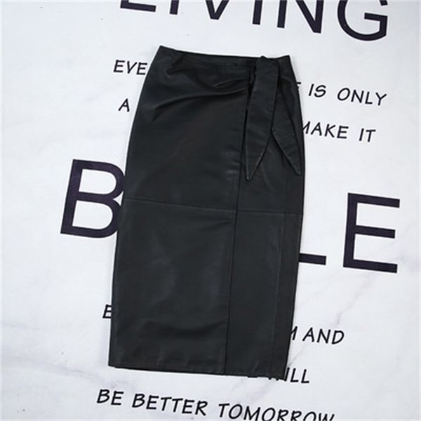 

2021 female spring genuine royal sheep leather skirt e25 izu9, Black