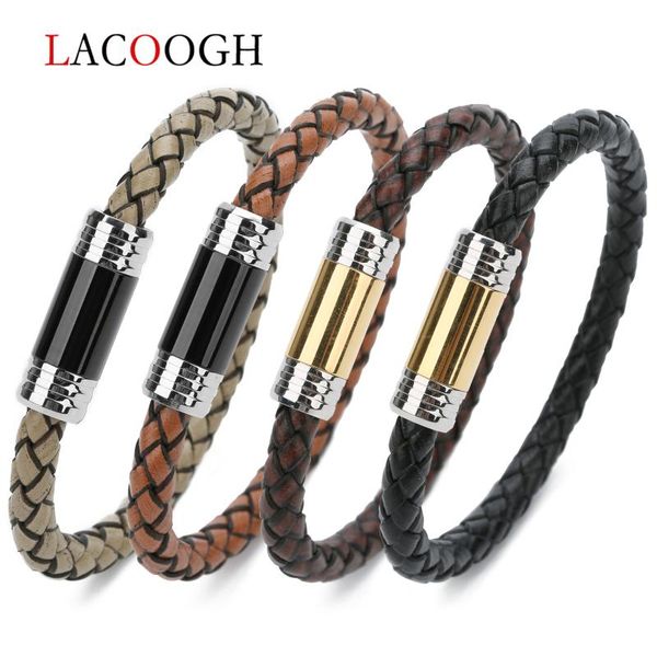

charm bracelets punk men jewelry double color braided leather bracelet handmade stainless steel magnetic clasp fashion bangles 20cm wrist ba, Golden;silver