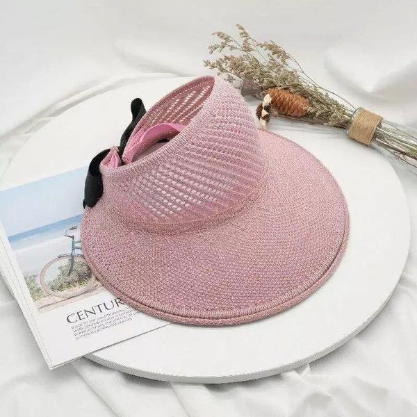 

wide brim hats summer bow sun empty hat women uv protction caps cutout beach cap ribbon knit raffia, Blue;gray