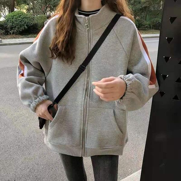 

women's jackets sports jacket 2021 spring and autumn loose korean version plus velvet thick cardigan winter, Black;brown