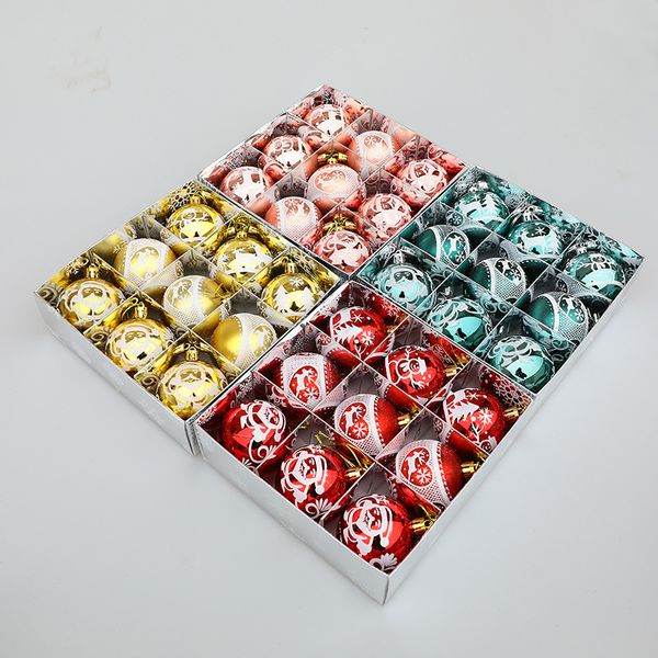 6 cm x 9 Stück pro Box, Weihnachtsbaumschmuck, Innendekoration, bunt bemalte Kugeln, Ornamente in 6 Farben, BS00073