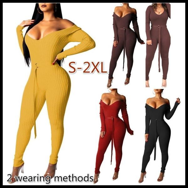 

women's jumpsuits & rompers 4 colors fashion deep v neck soild color cotton threaded pitted jumpsuit 2 wearing methods velvet s-2xl, Black;white