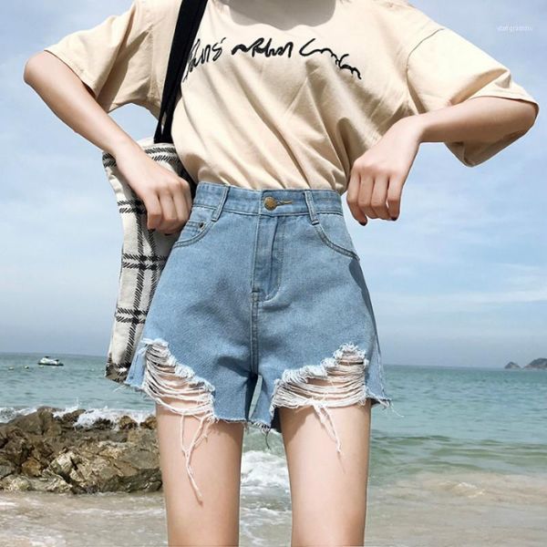 

women's shorts black jeans casual loose vintage ripped denim plus size harajuk all-match short pants women white summer1, White;black