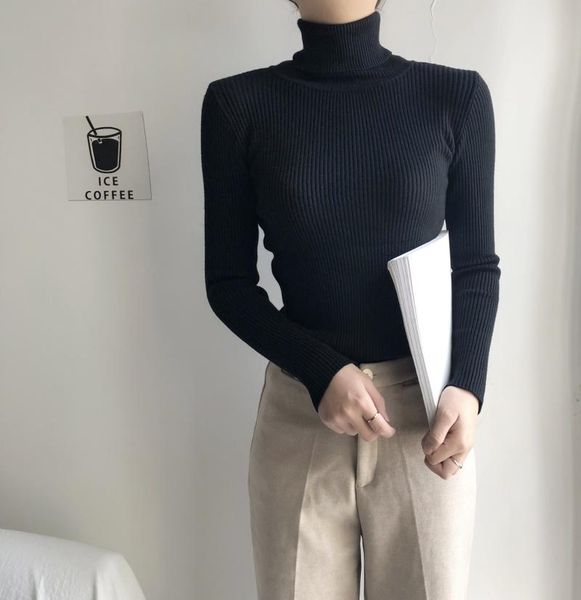 

women's sweaters autumn winter bkorean high-neck knitted bottoming pullovers tight long sleeve all-match tide knitting sweater, White;black