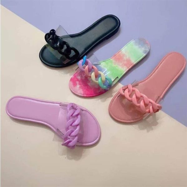 

chain women rainbowflip slippers printing flowers eu35-43 toe open summer slides no08 sandal fashion sandals flops outdoor beach ninf, Black