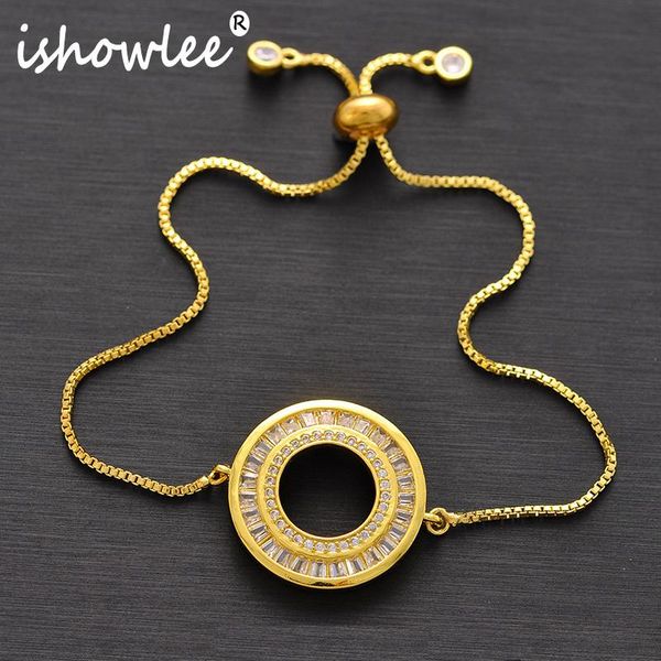 

charm bracelets ishowlee big gold round crystal chain with stones adjustable cz cubic zircon for women jewelry slb31, Golden;silver