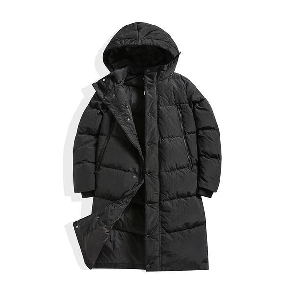 

Winter Medium and long Men's Down Hooded warmth Outerwear Printed logo Outdoor sports coat European American fashion brand, Black