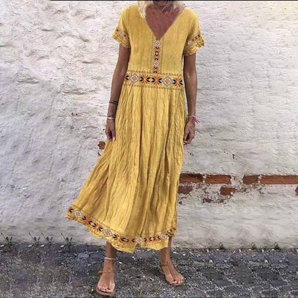 

women's beach dress v-neck tribal style short sleeve v-neck casual plus size printed fashion plus size sundress vestidos, Black;gray
