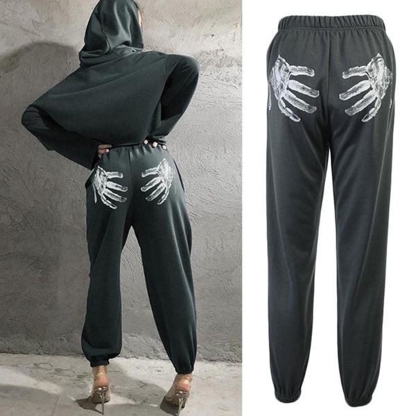 

women's pants & capris q0ke women goth punk hippie sweatpants harajuku buhand palm graffiti printing baggy hip hop loose high waist jog, Black;white