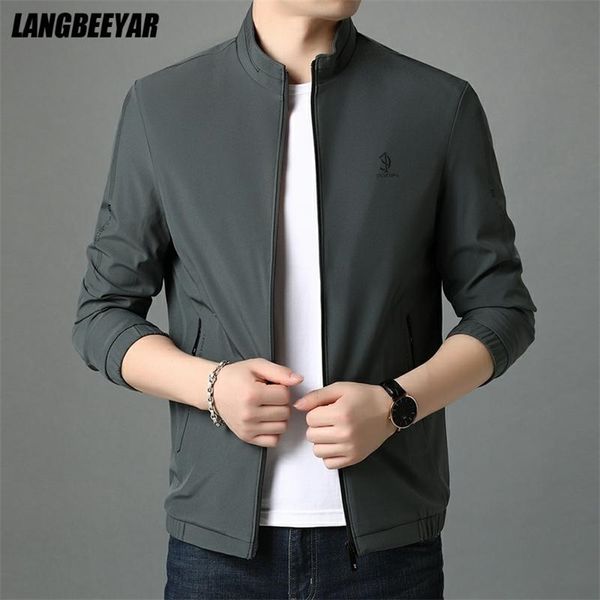 

brand casual fashion stand collar streetwear mens coats and jackets zipper windbreaker simple clothes 211217, Black;brown