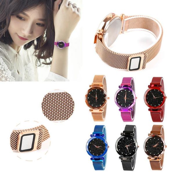 

wristwatches magnet starry sky surface watch strap buckle stainless steel luxury men's and women's valentine's day gift, Slivery;brown