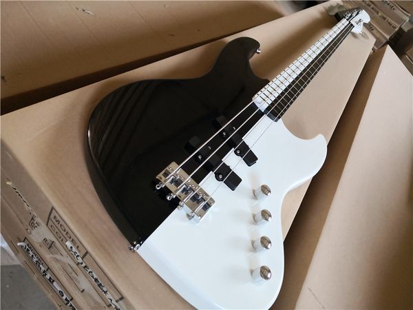 

custom jaz bass guitar,4 string white and black bass chrome hardware basswood body maple fingerboard