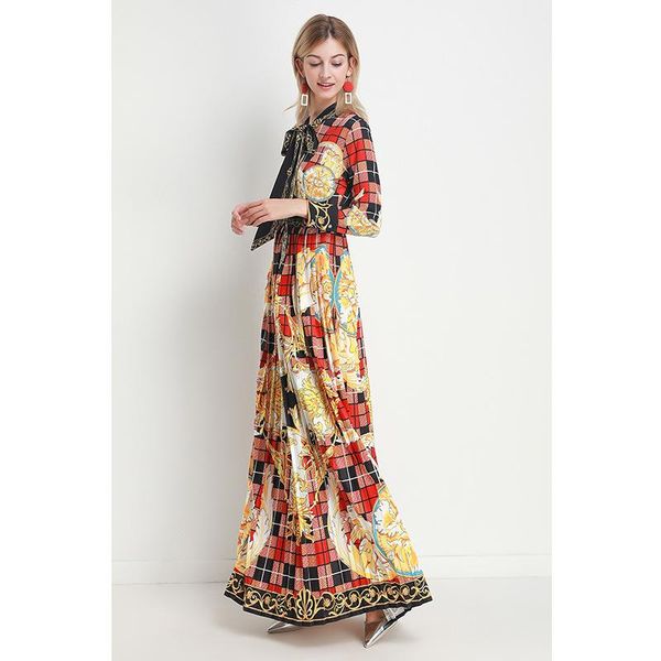 

casual dresses 2021 spring full length stunning printed long sleeve dress women's 191208yl01, Black;gray
