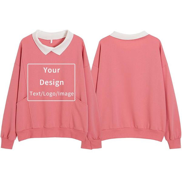 

women's hoodies & sweatshirts cotton cute turn-down collar long sleeve women vintage pink loose custom logo text po printed pocket coat, Black