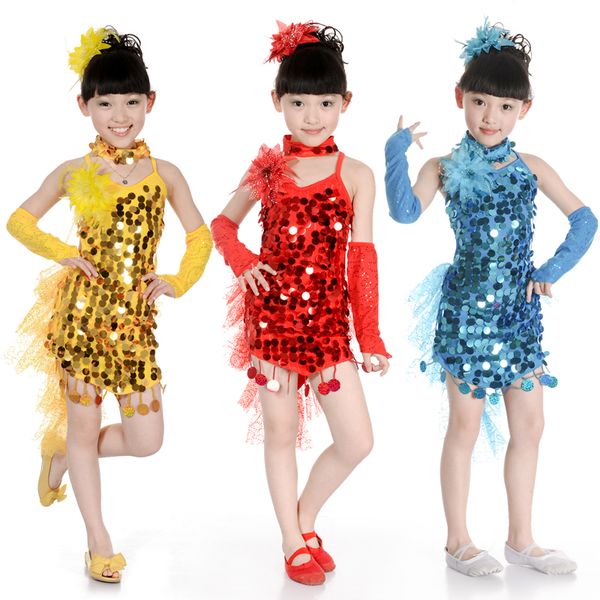 

new childrens latin dance costume sequins dance skirt childrens latin dance costume girls competition costume, Black;red