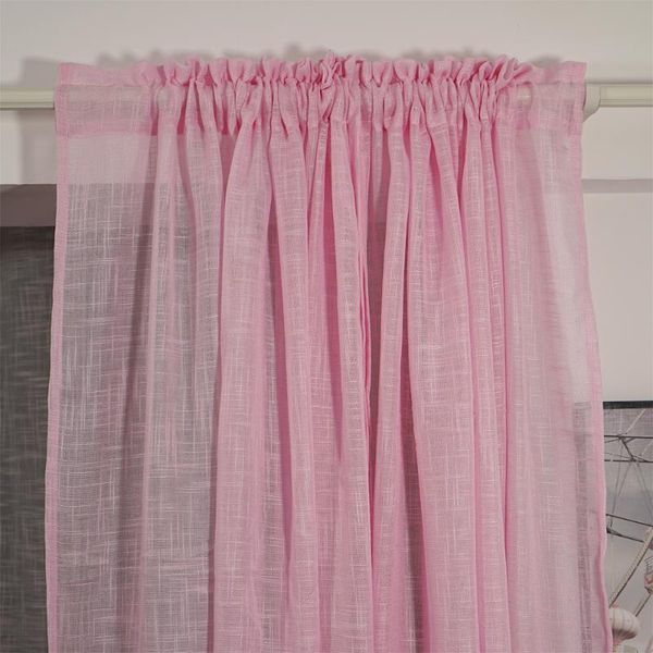 

curtain & drapes american style pink color burlap linen semi sheer curtains for living room elegant design valance with cross slub pattern